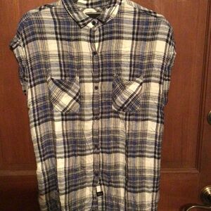 Rails XS Blue white Plaid Flannel Short Sleeve Blouse